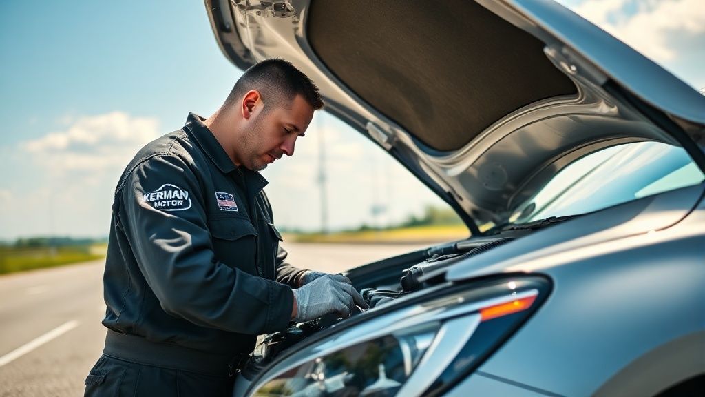 تعمیر موتور خودرو توسط امدادگر کرمان موتور در کنار جاده