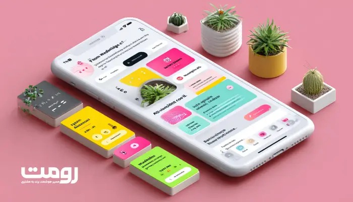 طراحی رابط کاربری موبایل با کارت‌های رنگی و اجزای ماژولار برای تجربه کاربری مدرن